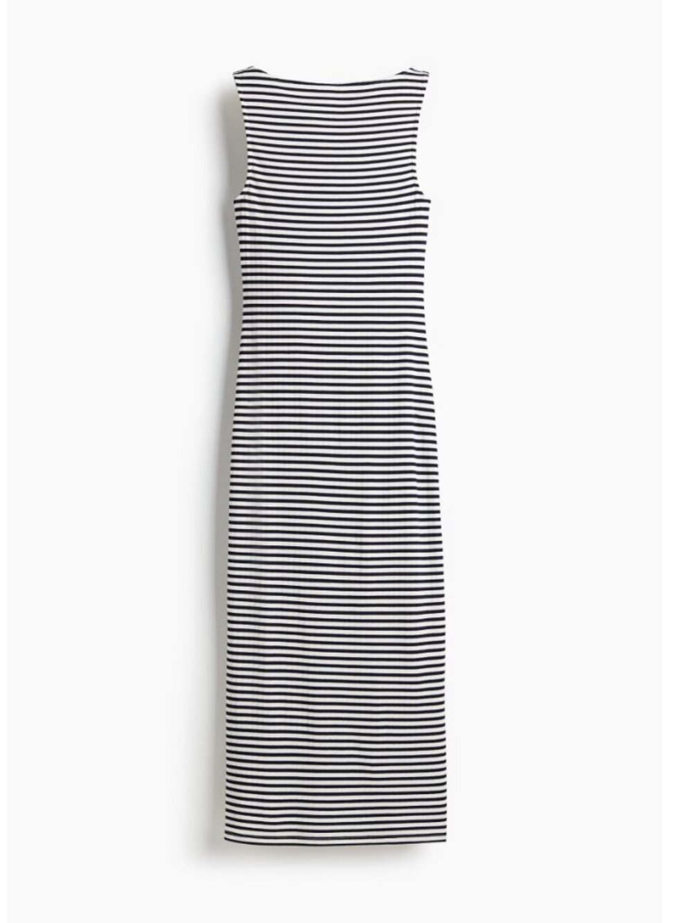 H&M Women's Ribbed Jersey Midi Dress M Bodycon Black White Stripe Boat Neck NWT - Picture 4 of 8